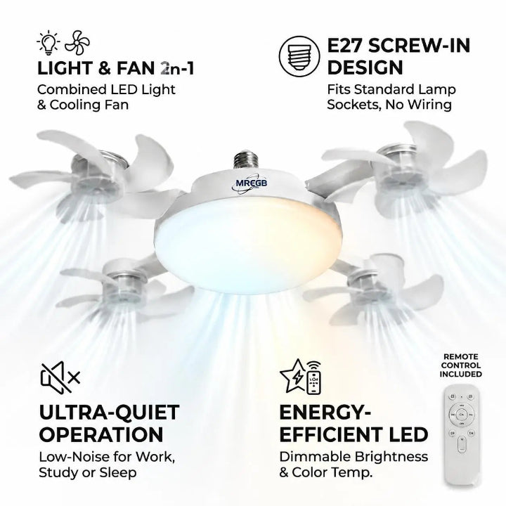 2026 Upgraded E27 Screw-In Ceiling Fan with LED Light | No Wiring Required❄️ Limited Time Free Shipping!