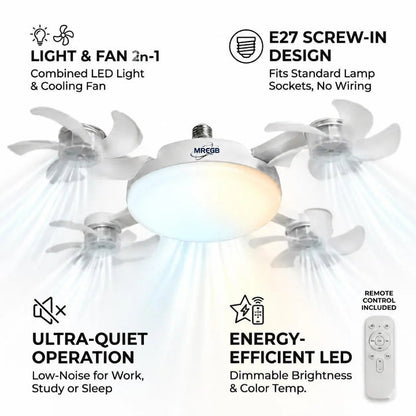 2026 Upgraded E27 Screw-In Ceiling Fan with LED Light | No Wiring Required❄️ Limited Time Free Shipping!