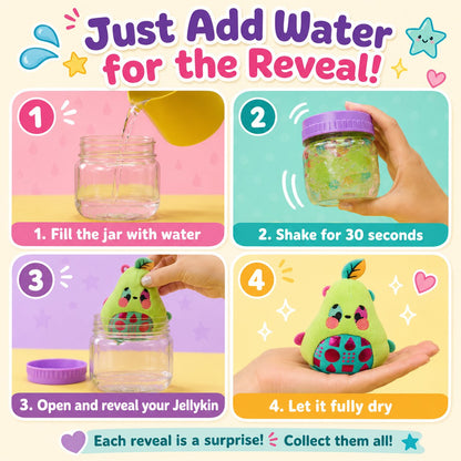 Magic Jellykins Surprise Plush Jar, Magical Transforming Water-Activated Toy, Mystery Box Plushie for Ages 5 and Up, Multicolor, 3”