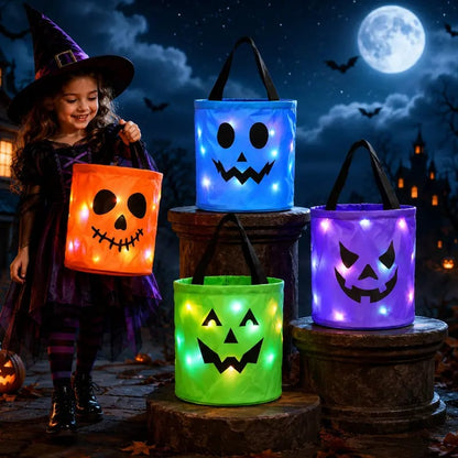 4 Pcs Halloween Candy Bucket with LED Lights Non Woven Gift Bags