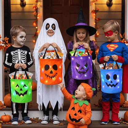 4 Pcs Halloween Candy Bucket with LED Lights Non Woven Gift Bags