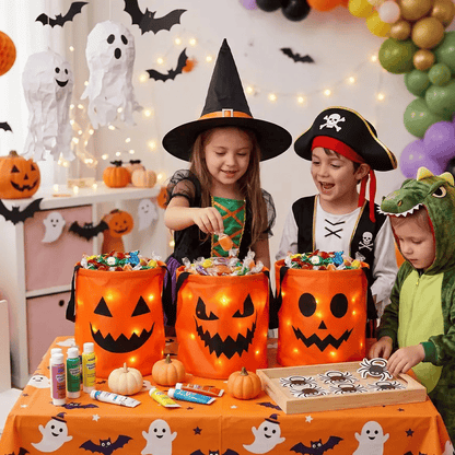 4 Pcs Halloween Candy Bucket with LED Lights Non Woven Gift Bags