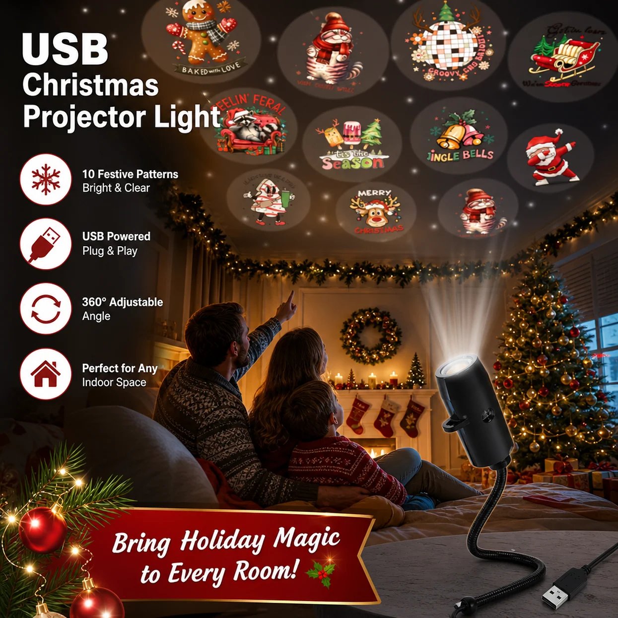 🔥LAST DAY 57% OFF - 🌠HD Smart Dynamic 5D Holographic Night Light Projector, Multi‐Scene Projection Light for Christmas, Halloween & Faith‐Themed Decors🎄