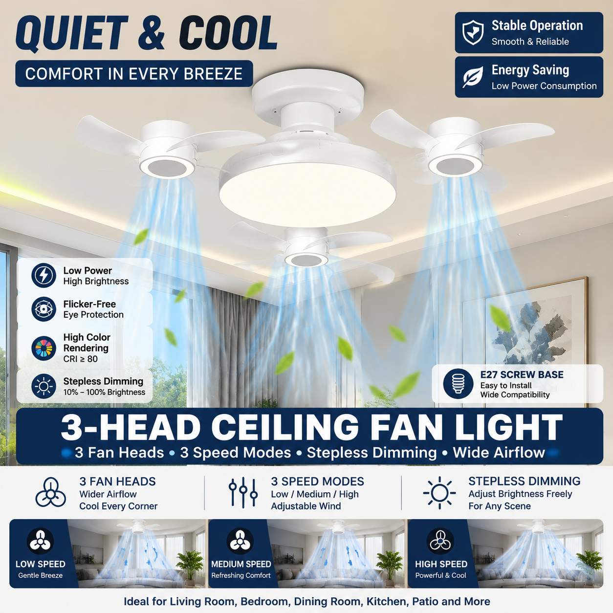 2026 Upgraded E27 Screw-In Ceiling Fan with LED Light | No Wiring Required❄️ Limited Time Free Shipping!