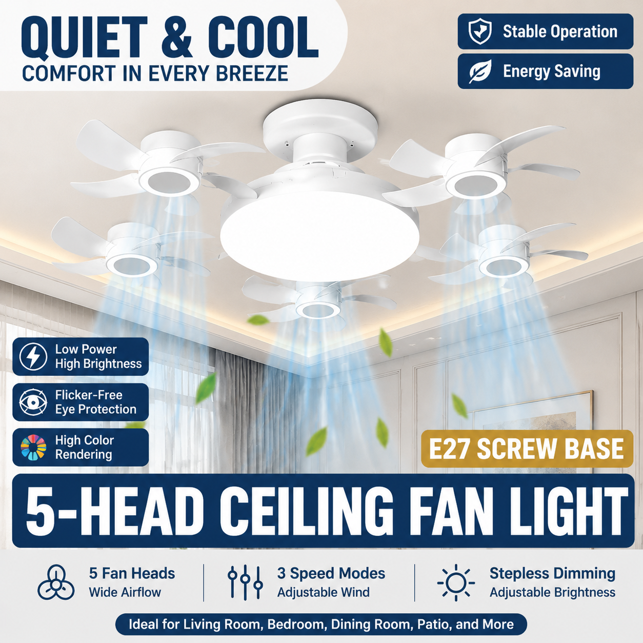 2026 Upgraded E27 Screw-In Ceiling Fan with LED Light | No Wiring Required❄️ Limited Time Free Shipping!