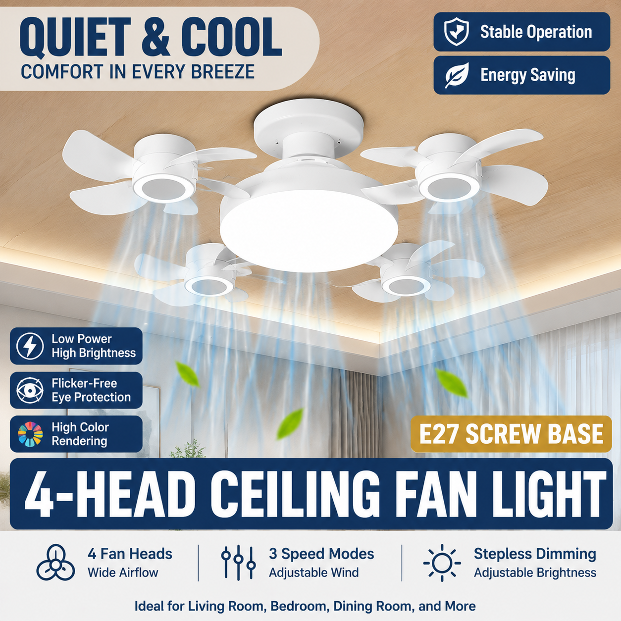 2026 Upgraded E27 Screw-In Ceiling Fan with LED Light | No Wiring Required❄️ Limited Time Free Shipping!