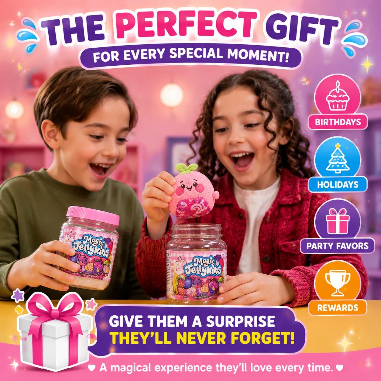 Magic Jellykins Surprise Plush Jar, Magical Transforming Water-Activated Toy, Mystery Box Plushie for Ages 5 and Up, Multicolor, 3”