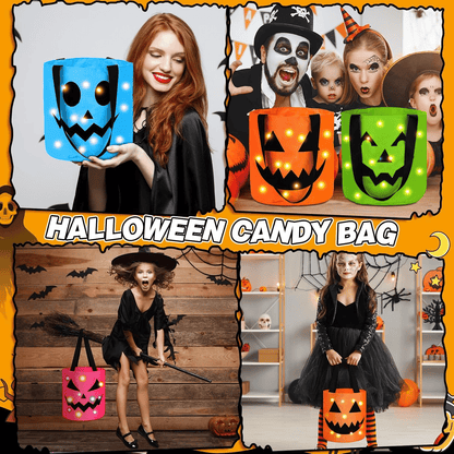 4 Pcs Halloween Candy Bucket with LED Lights Non Woven Gift Bags