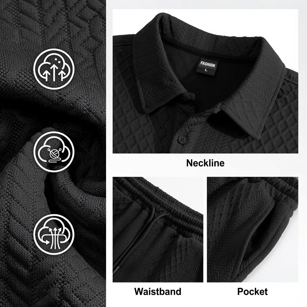 ⏰ LAST DAY: 58% OFF — 🔥 Men's Wrinkle-Resistant Textured Polo & Shorts Set — Effortless Summer Style
